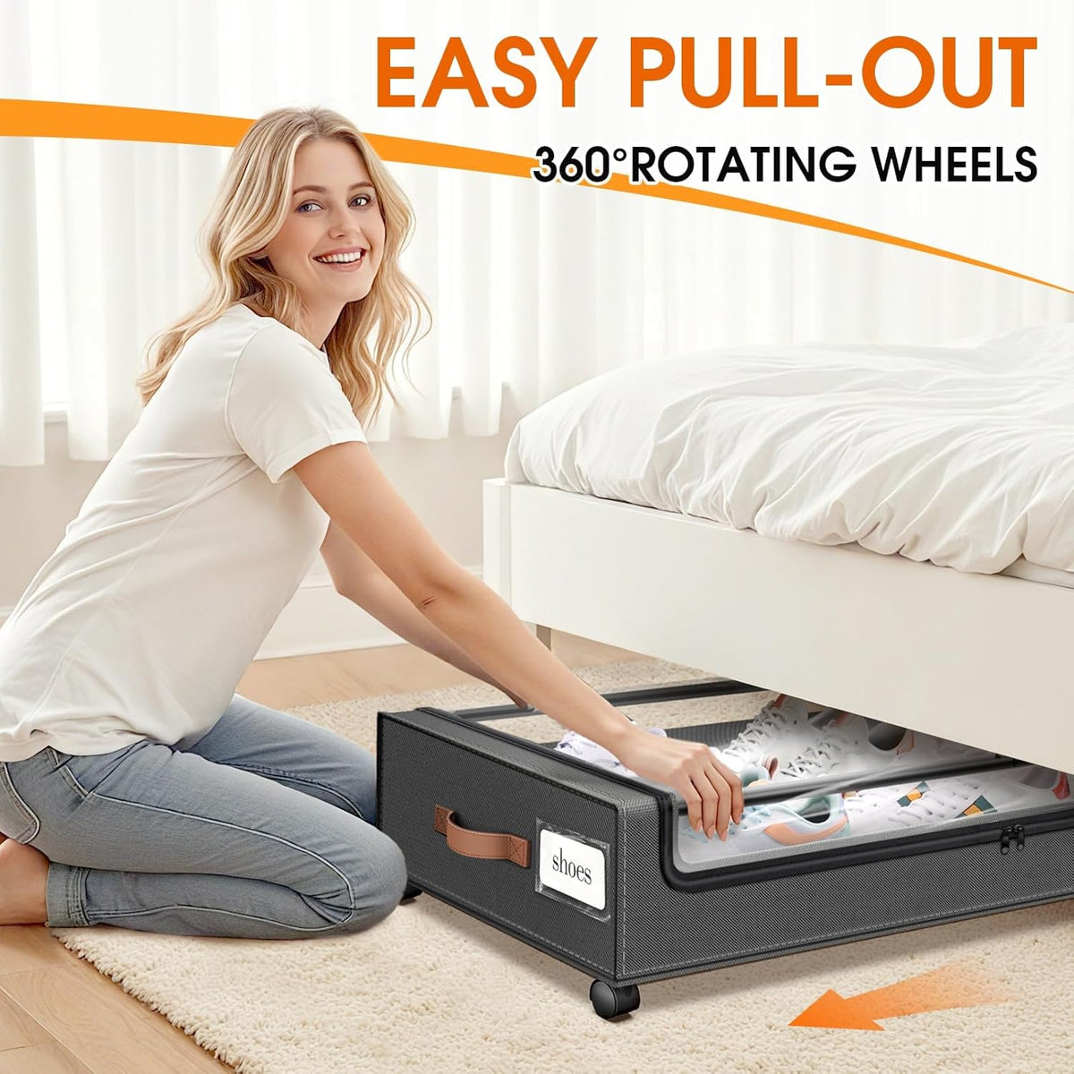 SpaceHacks Under Bed Storage with Wheels 2Pack Storage Containers with Clear Window&Label Under Bed Drawers Rolling Under Bed Storage for Clothes,Shoes, Blankets (30.71 x 16.93 x 6.69 in, Dark Grey) - Field & Nook