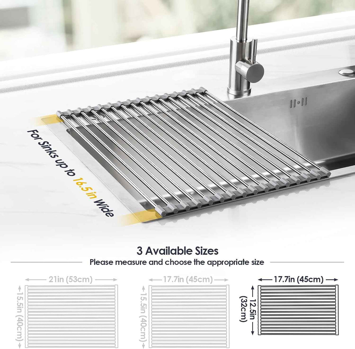 Tomorotec 304 Steel Roll Up Dish Drying Rack, 17.7x12.5