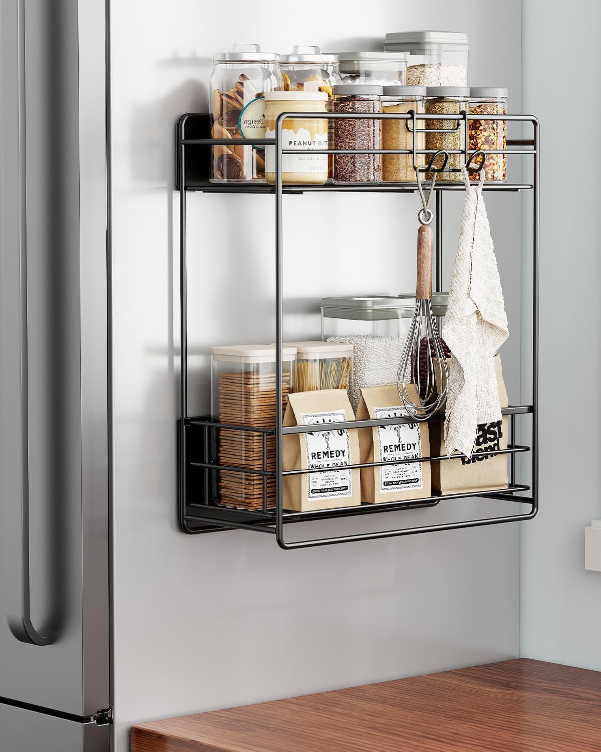 Nieifi Magnetic Shelves for Washing Machine, Magnetic Laundry Organizer | Heavy duty, 2 tier, pull out drawer, 2 hooks, dryer organizer, laundry room storage, magnetic spice rack, black - Field & Nook
