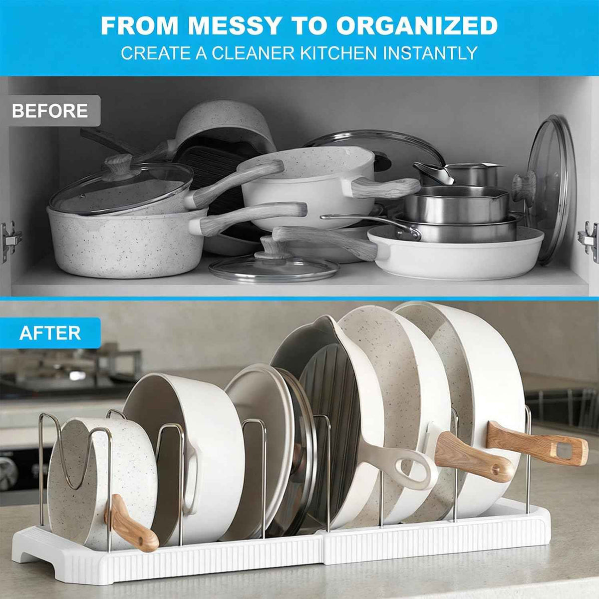 Expandable Pot Lid Organizer, 12.99''-22.05'', White