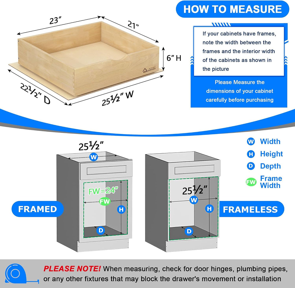 WelFurGeer Soft Close Pull-Out Cabinet Organizer, 23" W x 21" D