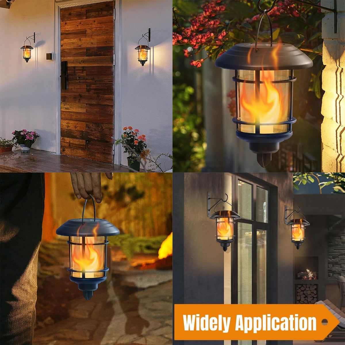 Solar Flickering-Flame Wall Lanterns – Four-Piece Outdoor Set
