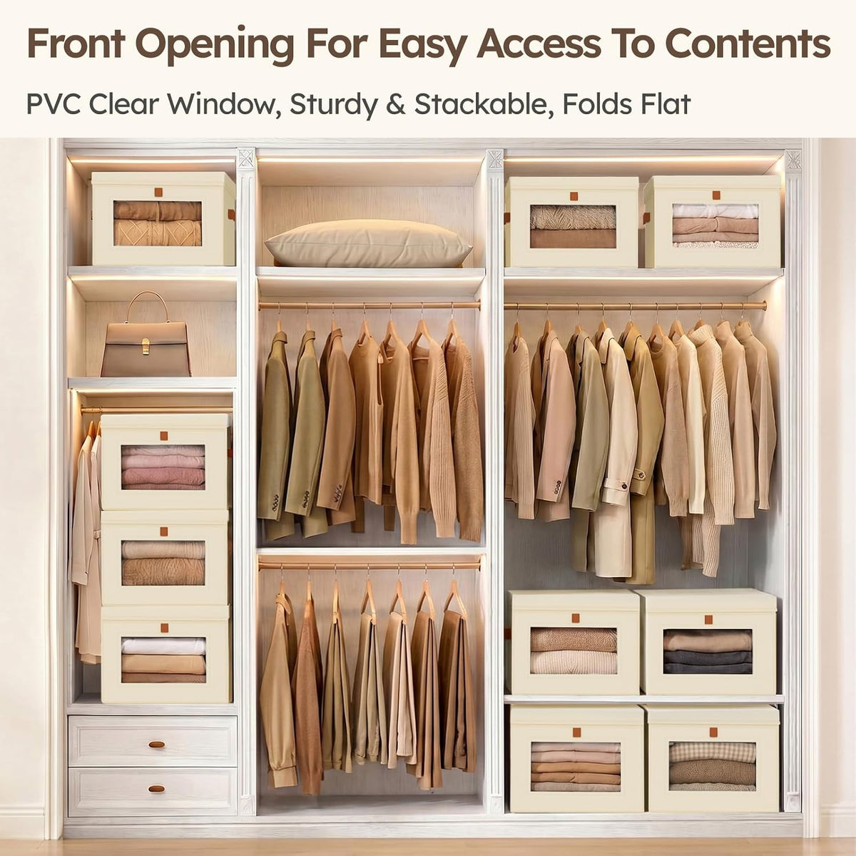 Storage Bins with Lids – Front Opening Storage Box with Clear Window & Handles - Field & Nook