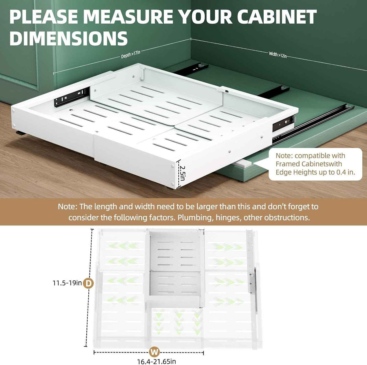 Expandable Pull-Out Cabinet Organizer, 12"-19" W x 16.5"-22" D