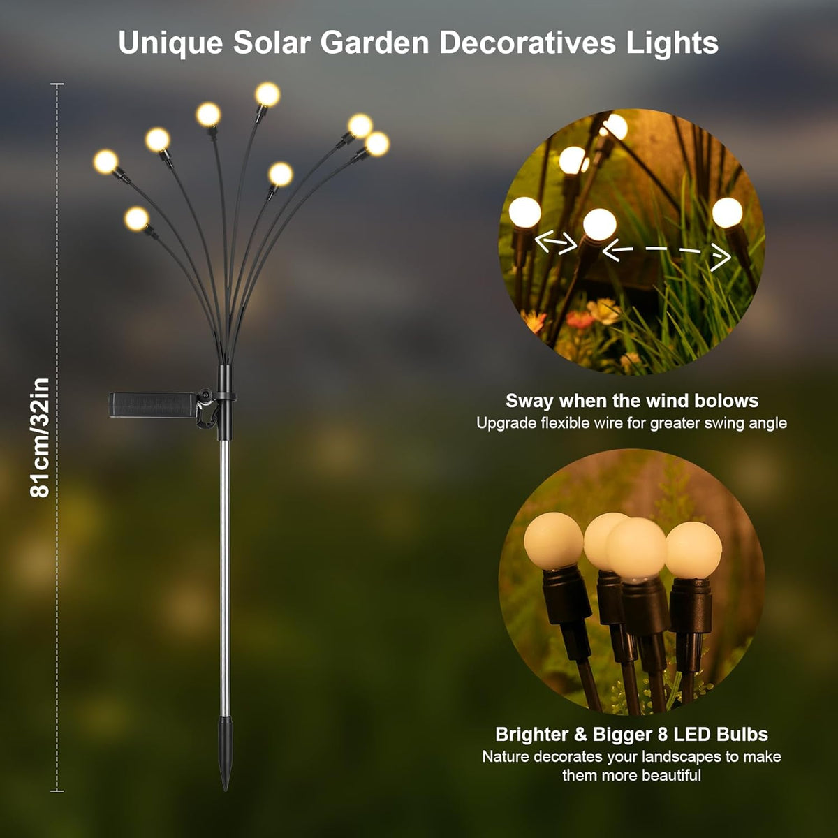 Solar Garden Firefly Lights – 4 Pack, 32 LEDs, IP65 Waterproof
