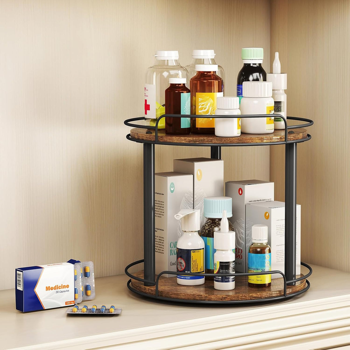 LAMU 10'' Wood Lazy Susan Turntable Organizer for Cabinet - Field & Nook