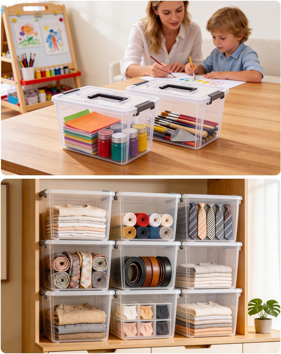 Citylife 6 Packs 6 QT Plastic Storage Bins with Latching Lids Clear Storage Box with handle Stackable Storage Containers for Organizing Snacks, Crafts, Toys, Tools - Field & Nook