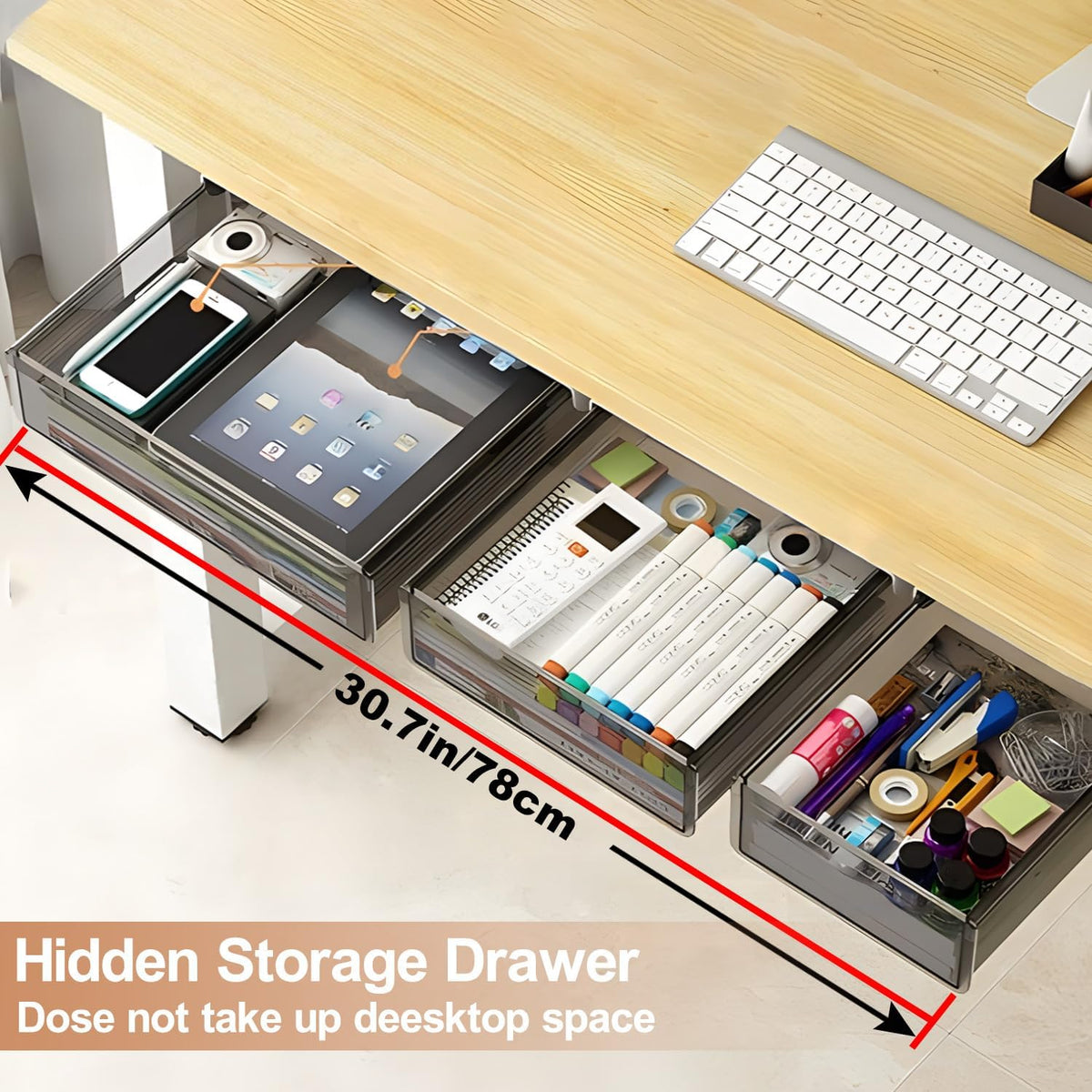 SVNNELP Under Desk Table Drawer Storage Organizer,3 Pack Large & Medium & Small Slide Out Desk Drawers - Hidden Desktop Organizer,Attachable Pencil Storage Tray Under Table(SML) - Field & Nook