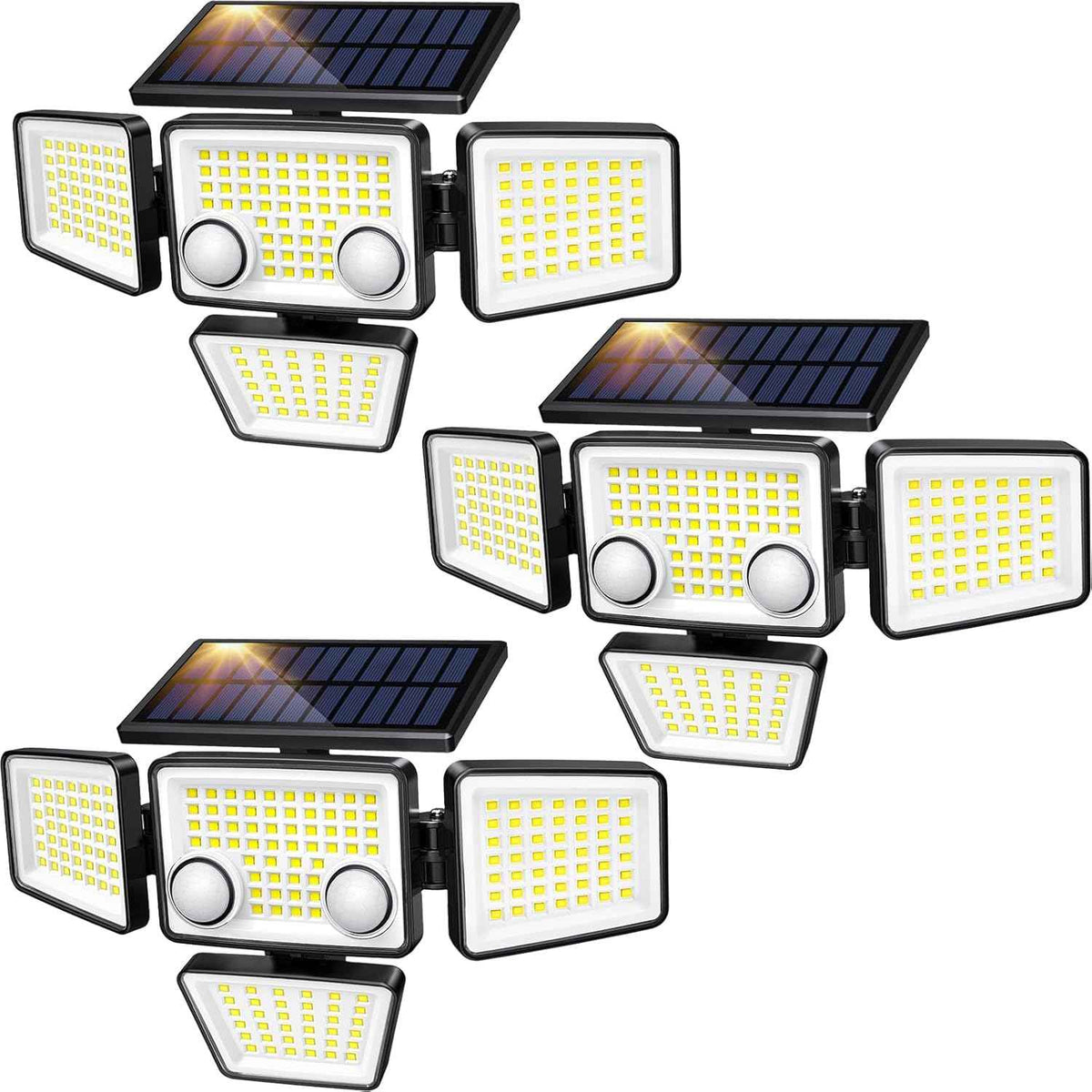 Solar Outdoor Lights - 3000LM 188 LED Motion Sensor Outdoor Lights, 4 Heads Security Light,IP65 Waterproof, Easy Install,270°Wide Angle Flood Wall Light with 3 Modes for Backyard Yard (3 Pack)