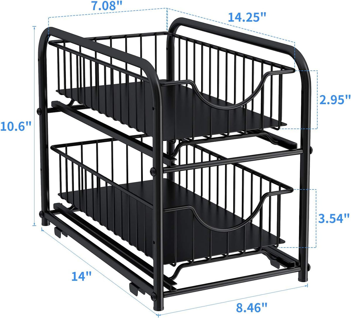 2-Tier Pull Out Organizer Under Sink Sliding Cabinet Rack,Black | Stackable Sliding Storage Drawer organizer with adjustable height and anti slip pad. Kitchen,Office or Cabinet Storage - Field & Nook
