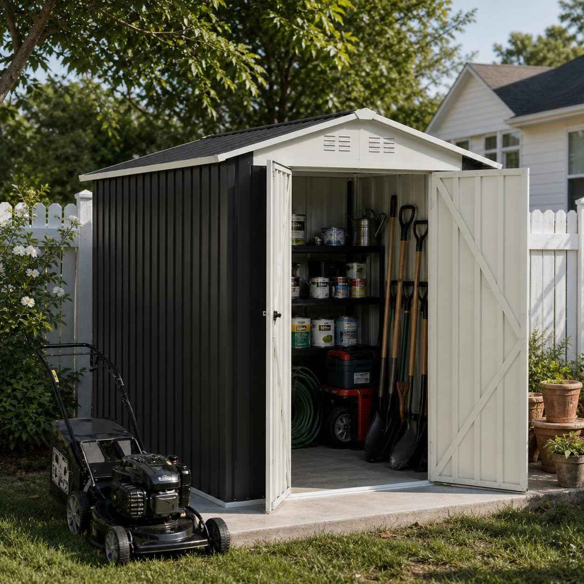 6x9FT Metal Storage Shed, Garden Tool Shed with Lockable Double Door & Sloping Roof, Outdoor Backyard Storage（Grey）