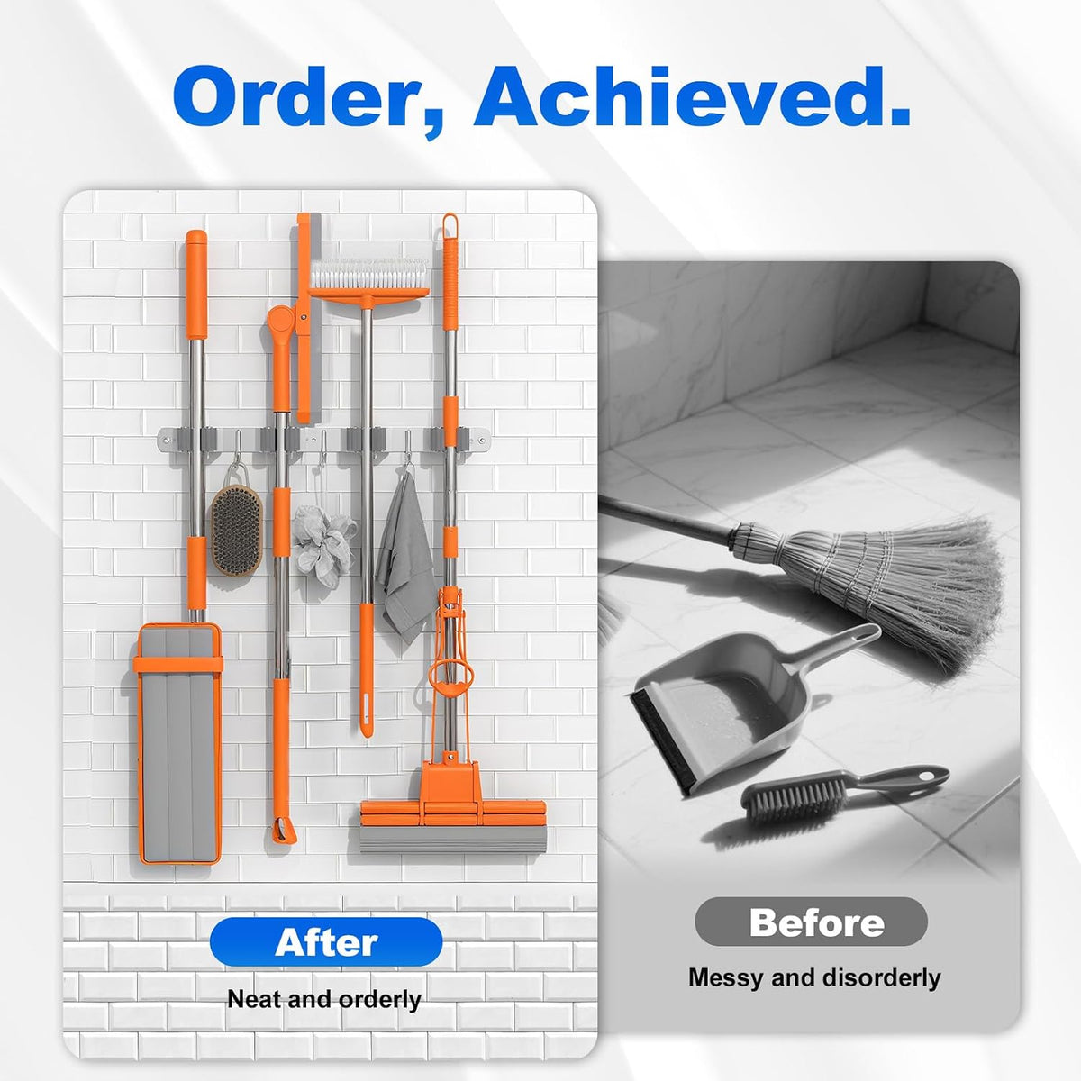 2-Pack Stainless Steel Wall-Mount Broom & Mop Holder - Field & Nook