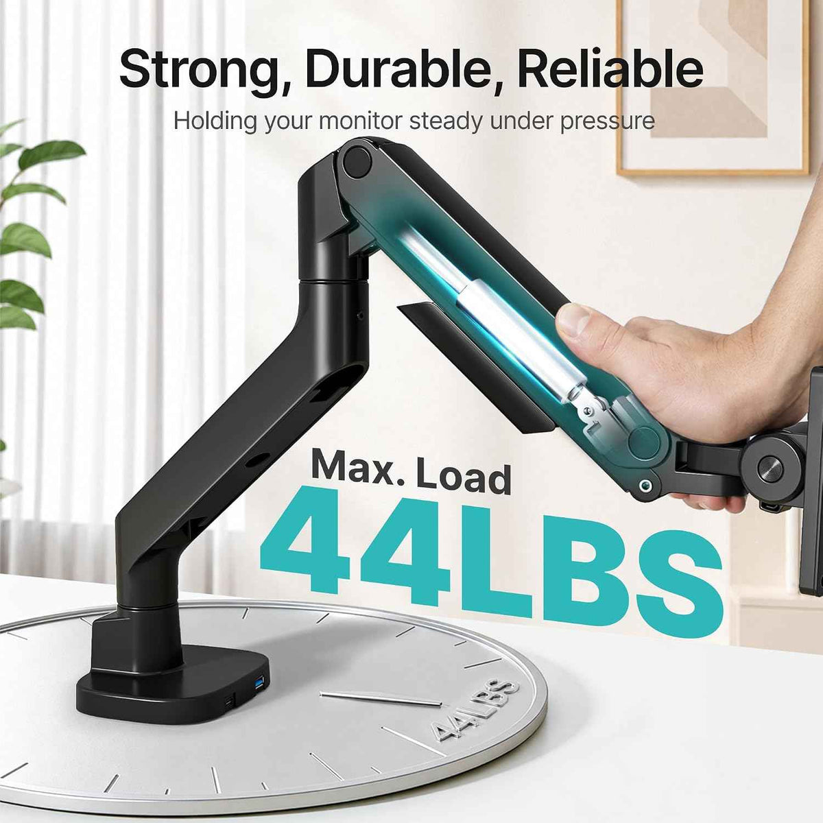 Pegzone Heavy Duty Single Monitor Arm, Gas Spring Monitor Mount for 17-49 Inch Ultrawide Screens with USB, Computer Monitor Stand for Desk with C-Clamp/Grommet Base up to 44 lbs, VESA 75/100mm, Black