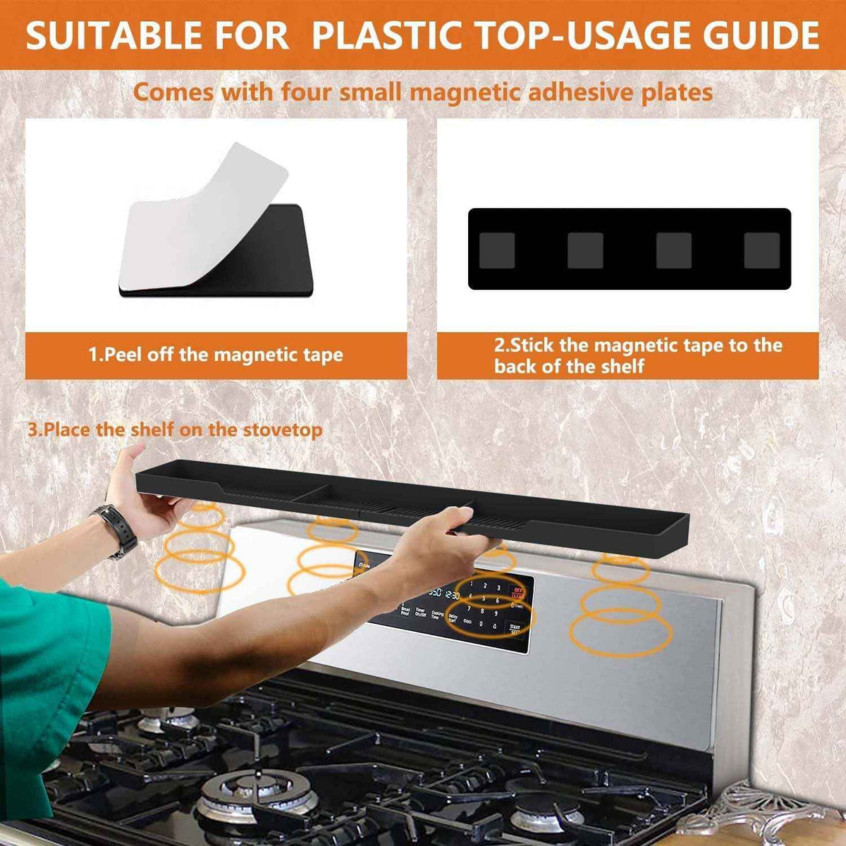 AWOKE 30-Inch Silicone Stove Top Shelf, Black