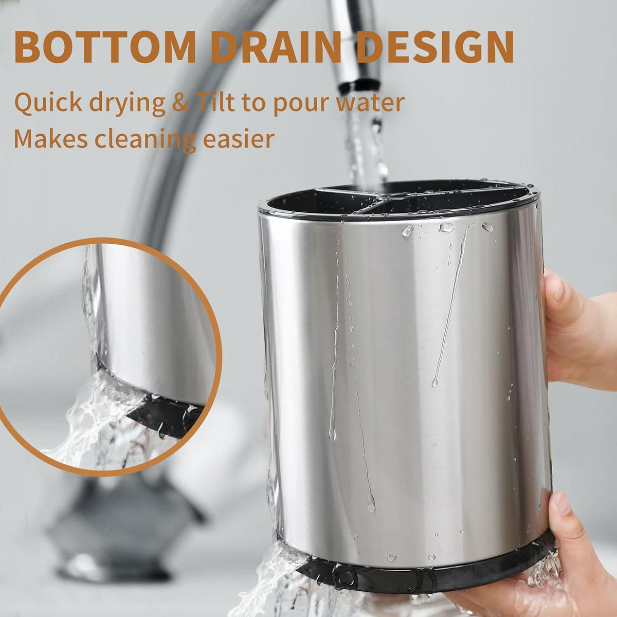 Nigelia Stainless Steel Utensil Holder, 3 Compartments