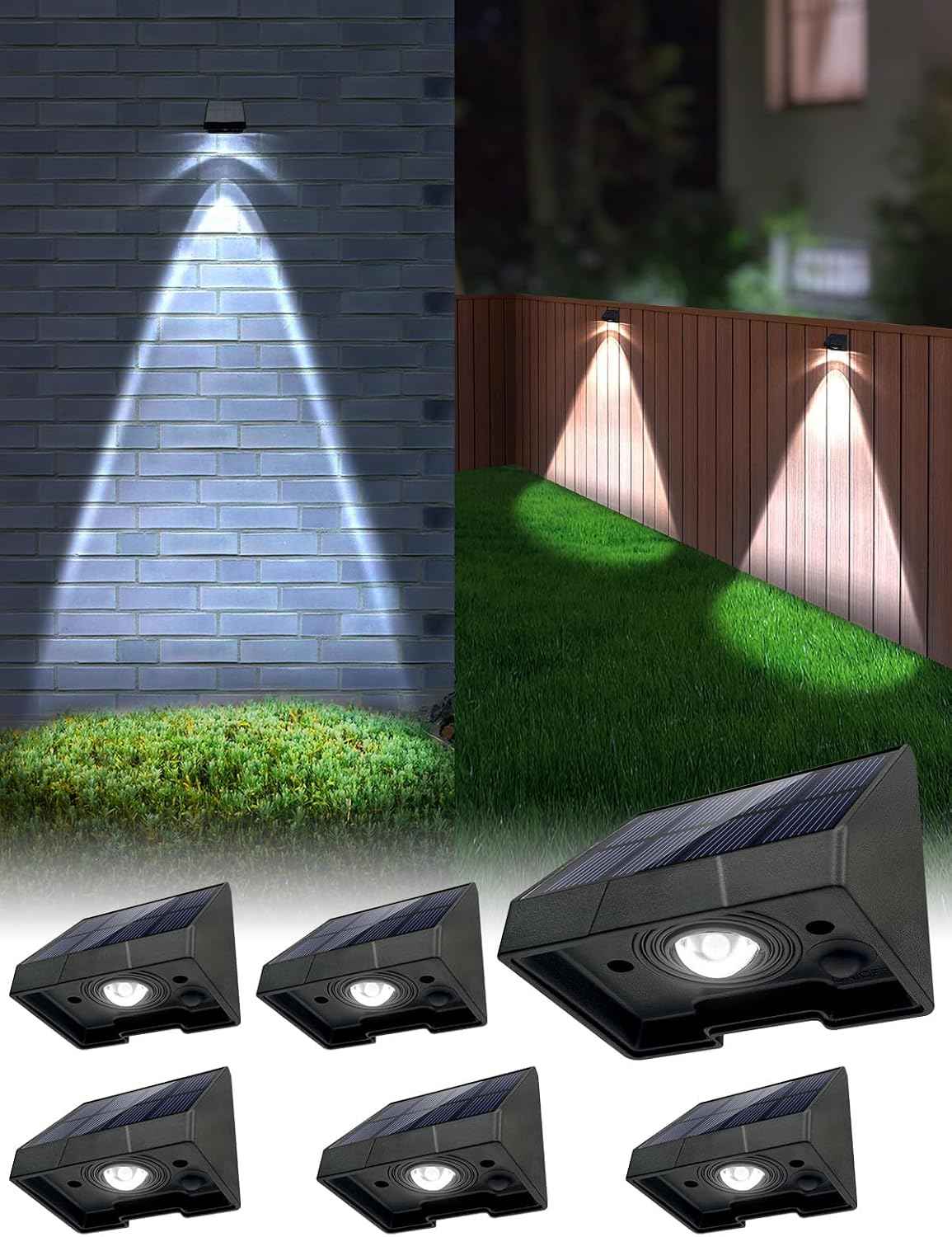 Mrzxy Solar Address Light for Mailbox, House Number, Deck, Sign, Wall | Solar Powered LED Dusk to Dawn Small Downlight Outdoor Wateproof Non-drill 6 Pack Convex Lens