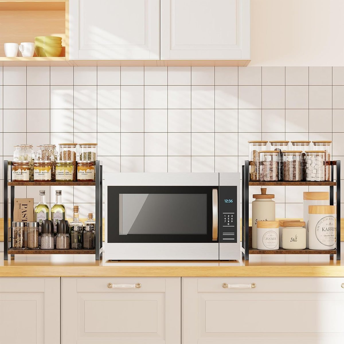 Countertop Shelf Organizer – 2-Tier Kitchen Spice Rack – Brown - Field & Nook
