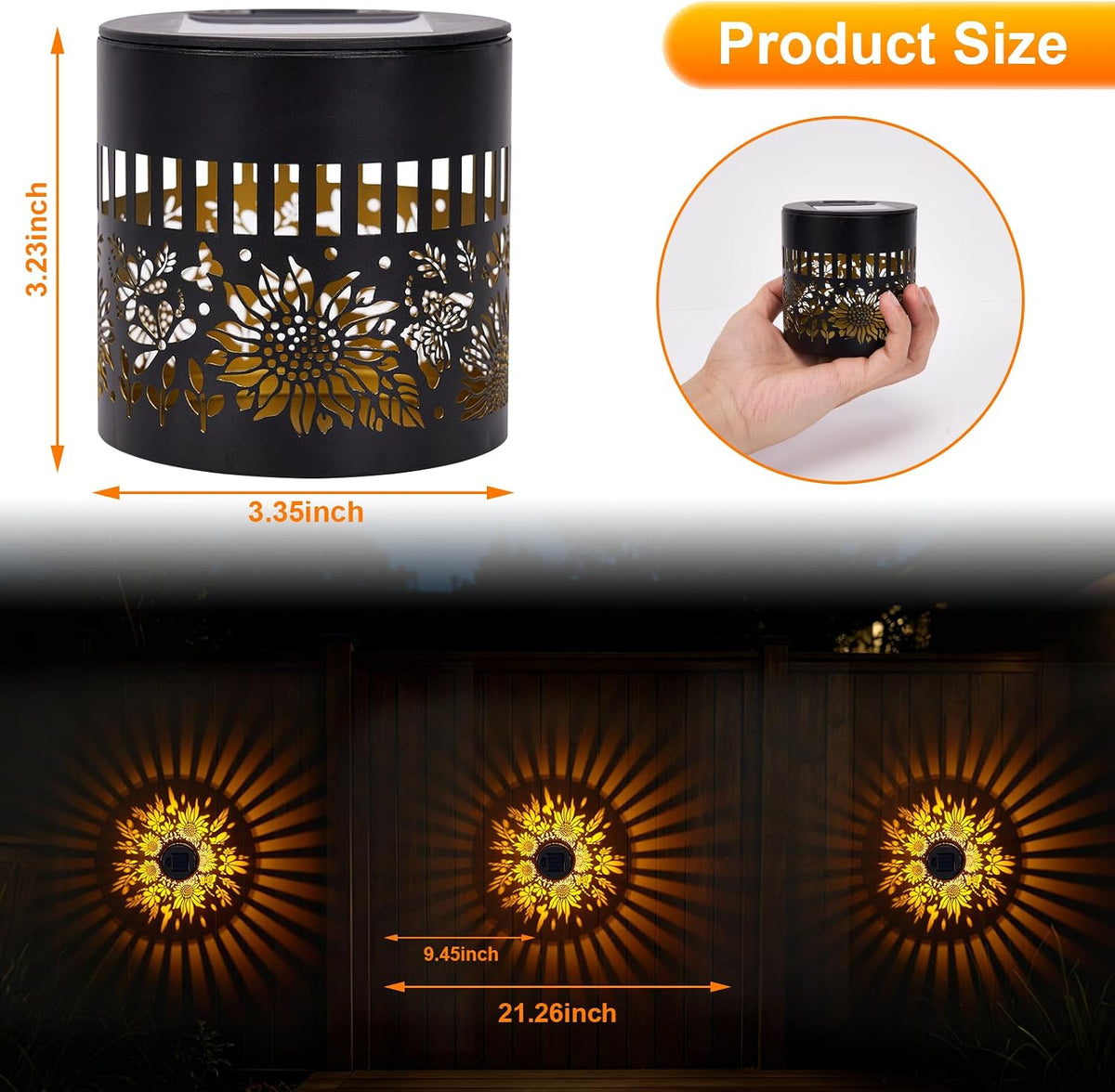 2 PCS Solar Fence Lights Outdoor, Metal Solar Powered Wall Deck Step Lights 2026 New Sunflower, Hanging LED Waterproof Decorative Lighting for Garden Patio Backyard Post Decor(Warm Light)