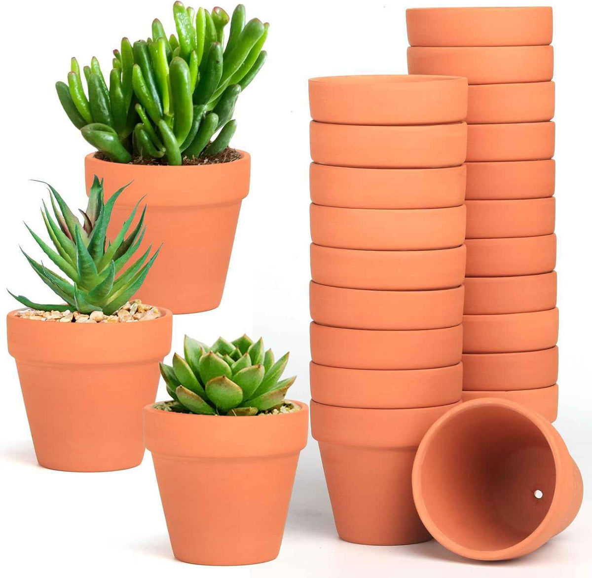 Baxrou Terra Cotta Pots, 24 Pack 3.15 Inch Mini Clay Pot with Drainage Holes,Cactus Flower Nursery Terracotta Pots for Indoor/Outdoor Succulent Plants, Crafts, Wedding Favor