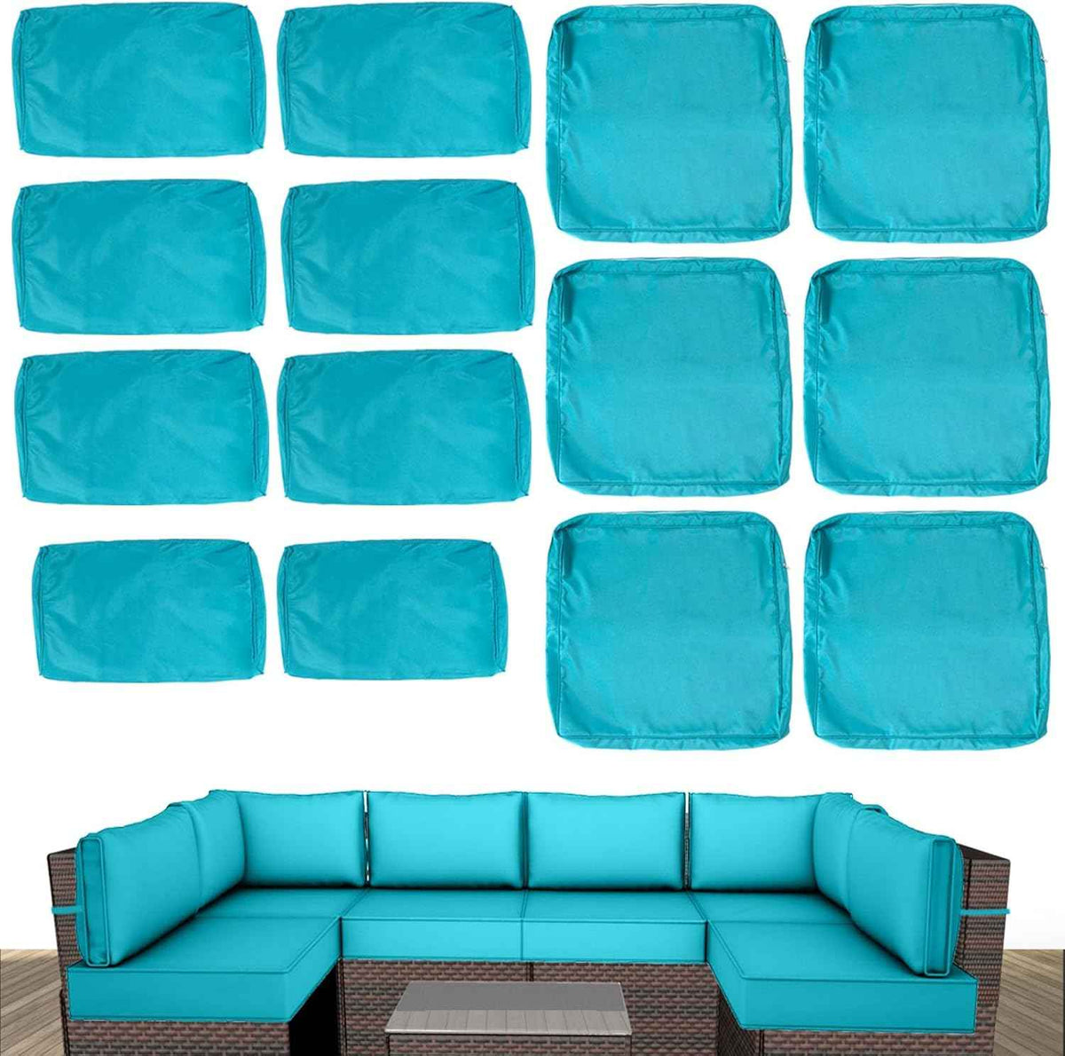 Outdoor Cushion Covers for Patio Furniture, Patio Cushion Covers Replacement with Zipper, Waterproof & Fade Resistant,Only Cover (Lake Blue, 25.6Lx25.6Wx4H - Only Covers)