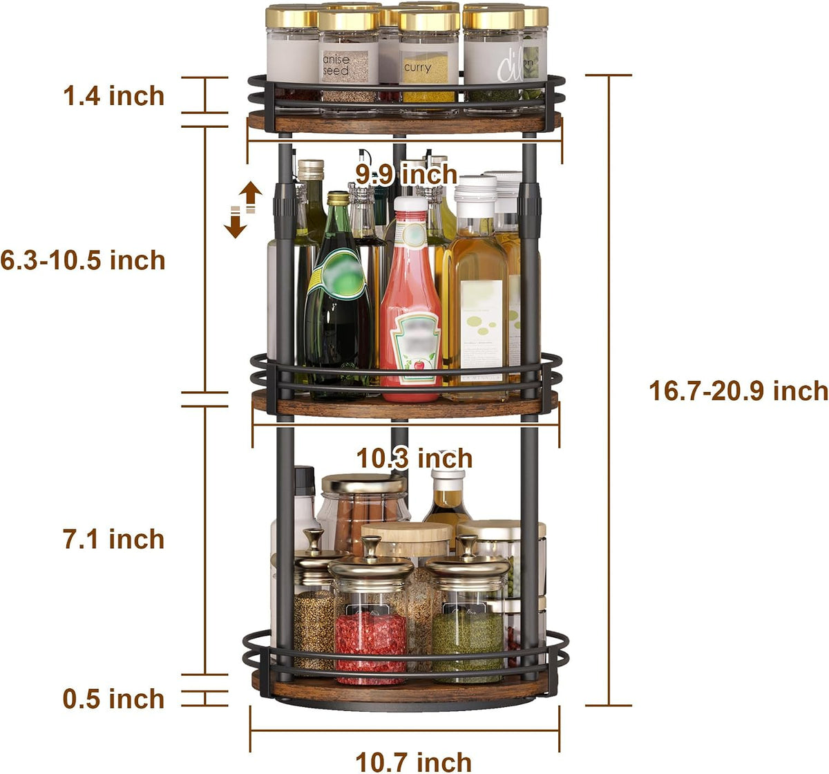 Across-Star Lazy-Susan-Organizer-Spice-Rack, 3-Tier Rotating Spice Organizer For Cabinet Pantry, Seasoning Holder Shelf With Adjustable Height, Kitchen Counter Shelf Countertop Organzier - Field & Nook