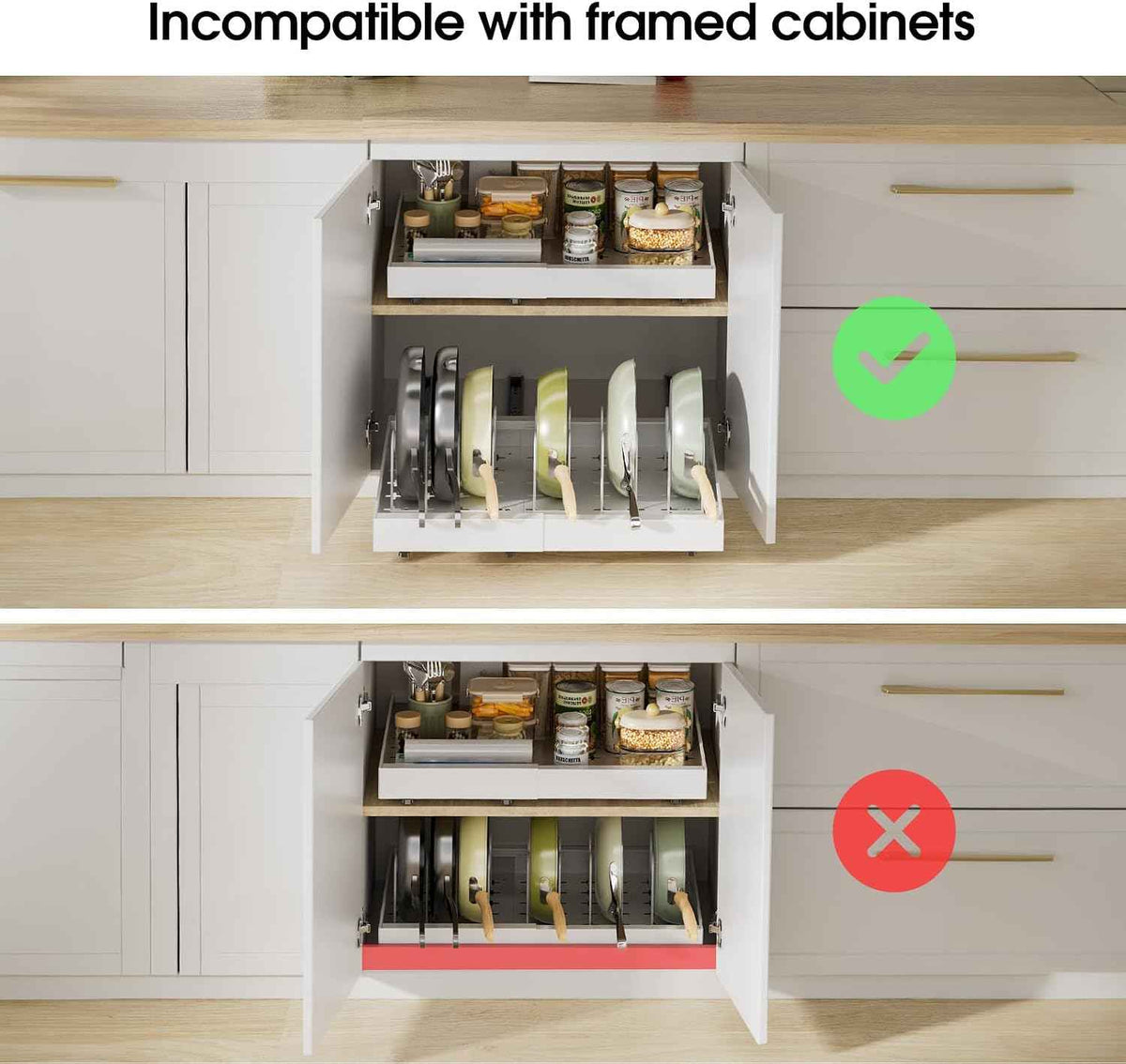 Delamu 2 Pack Pull Out Cabinet Organizer, 16" Deep, White