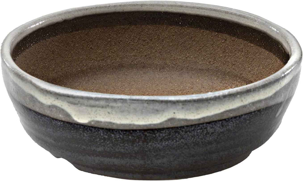 Wazakura Shigaraki Series Handmade Stripe Glazed Ceramic Bonsai Pot with Drainage, 6.6 in (170 mm) Made in Japan, Garden Training Container & Planter - White Stripe Small Size