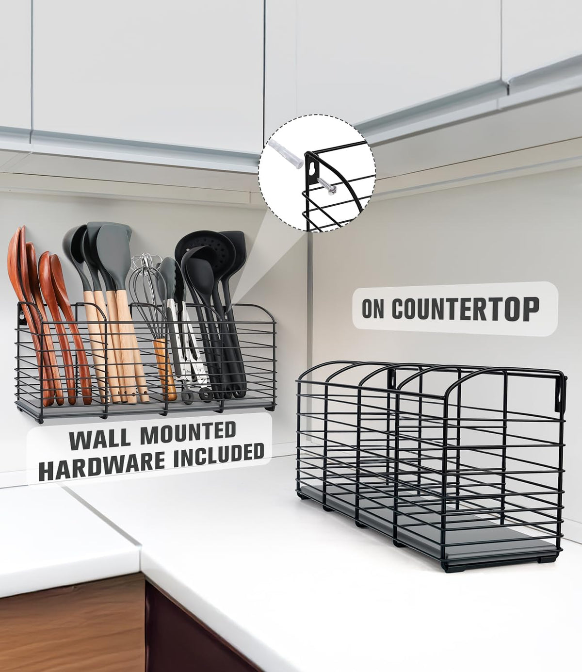 Kitchen Utensil Holder, 4-Compartment, Matte Black