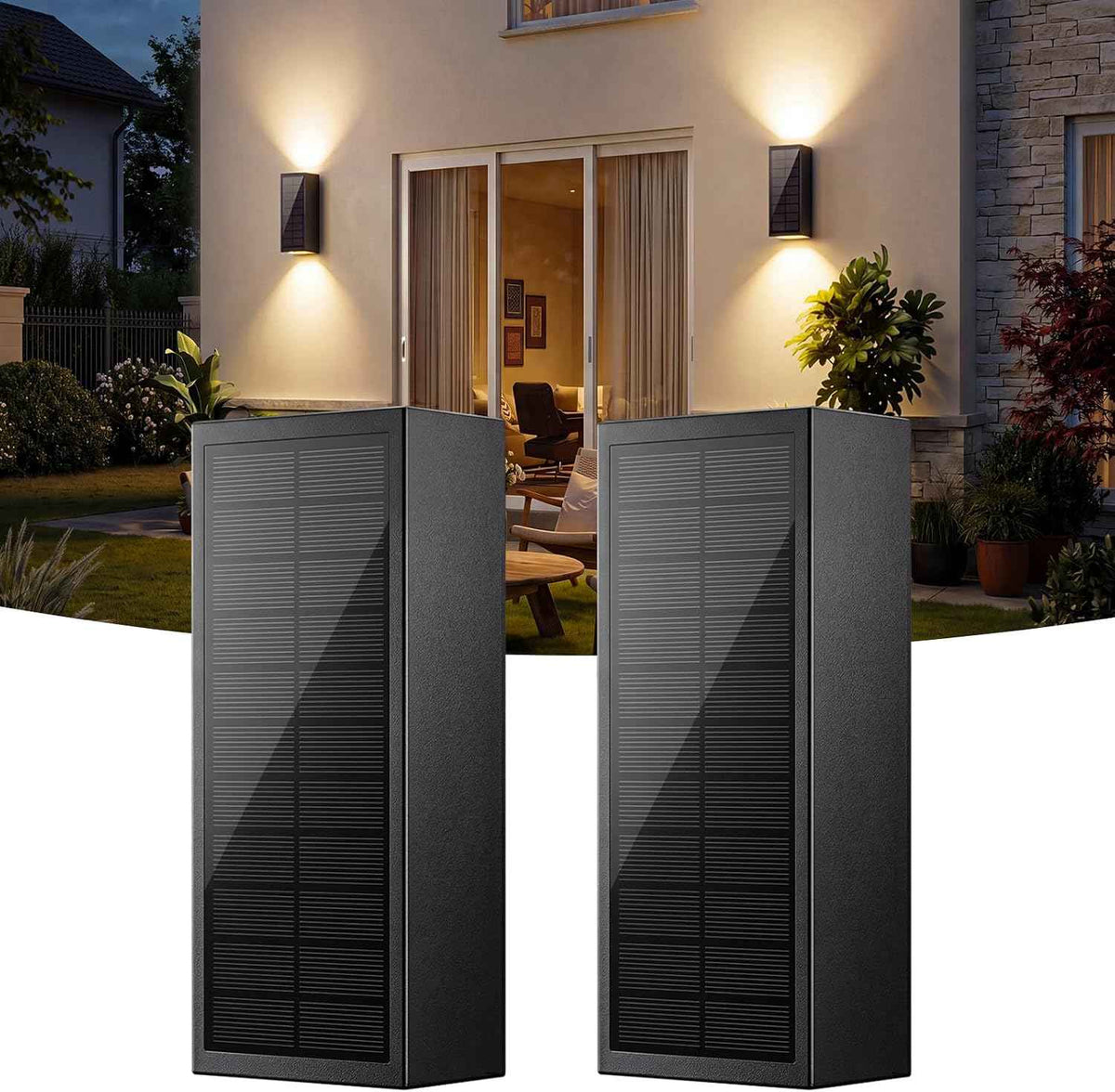2Pack Solar Wall Lights Outdoor, Dusk to Dawn Up Down Wall Sconce, USB-C Rechargeable Backup, 3CCT Dimmable, IP65 Waterproof LED Exterior Lighting for Front Door Garage Patio Shed