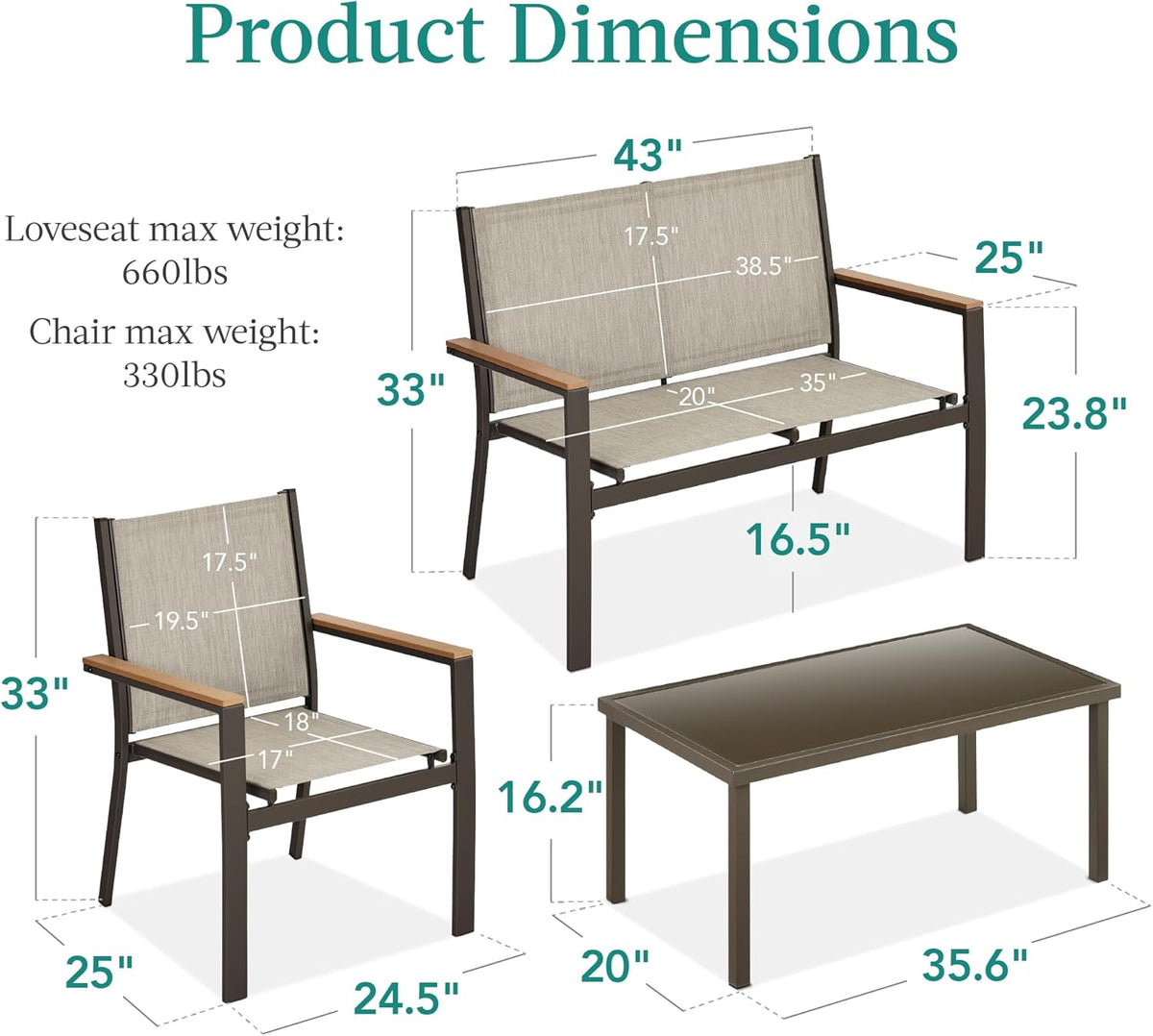Choice Products 4-Piece Outdoor Textilene Patio Conversation Set