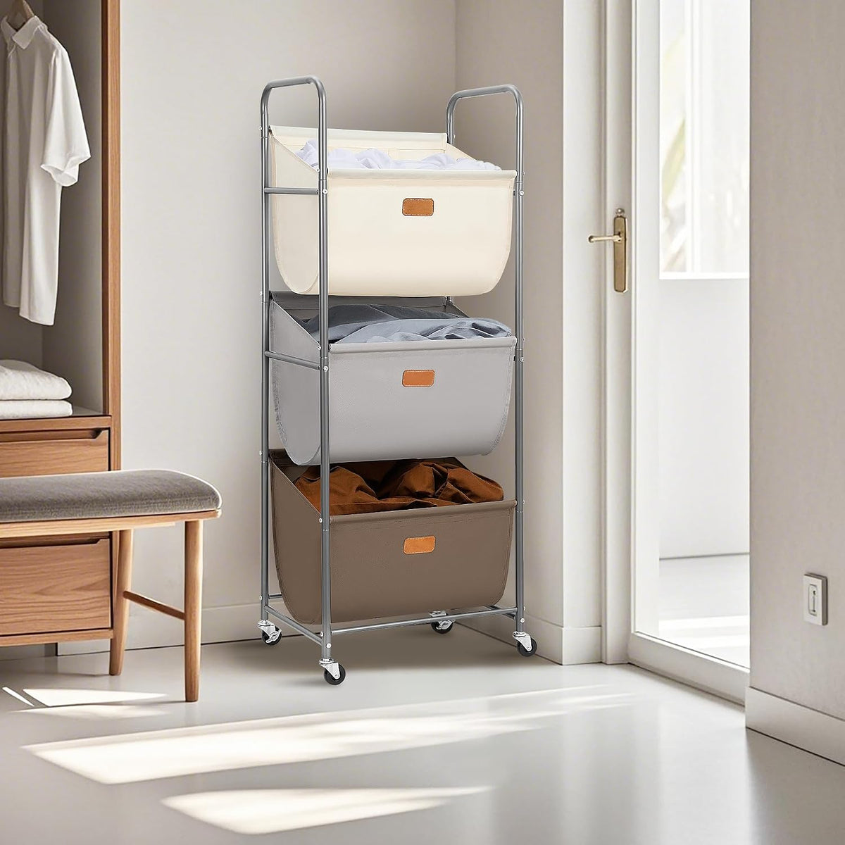 120L Vertical 3-Tier Rolling Laundry Sorter - Field & Nook
