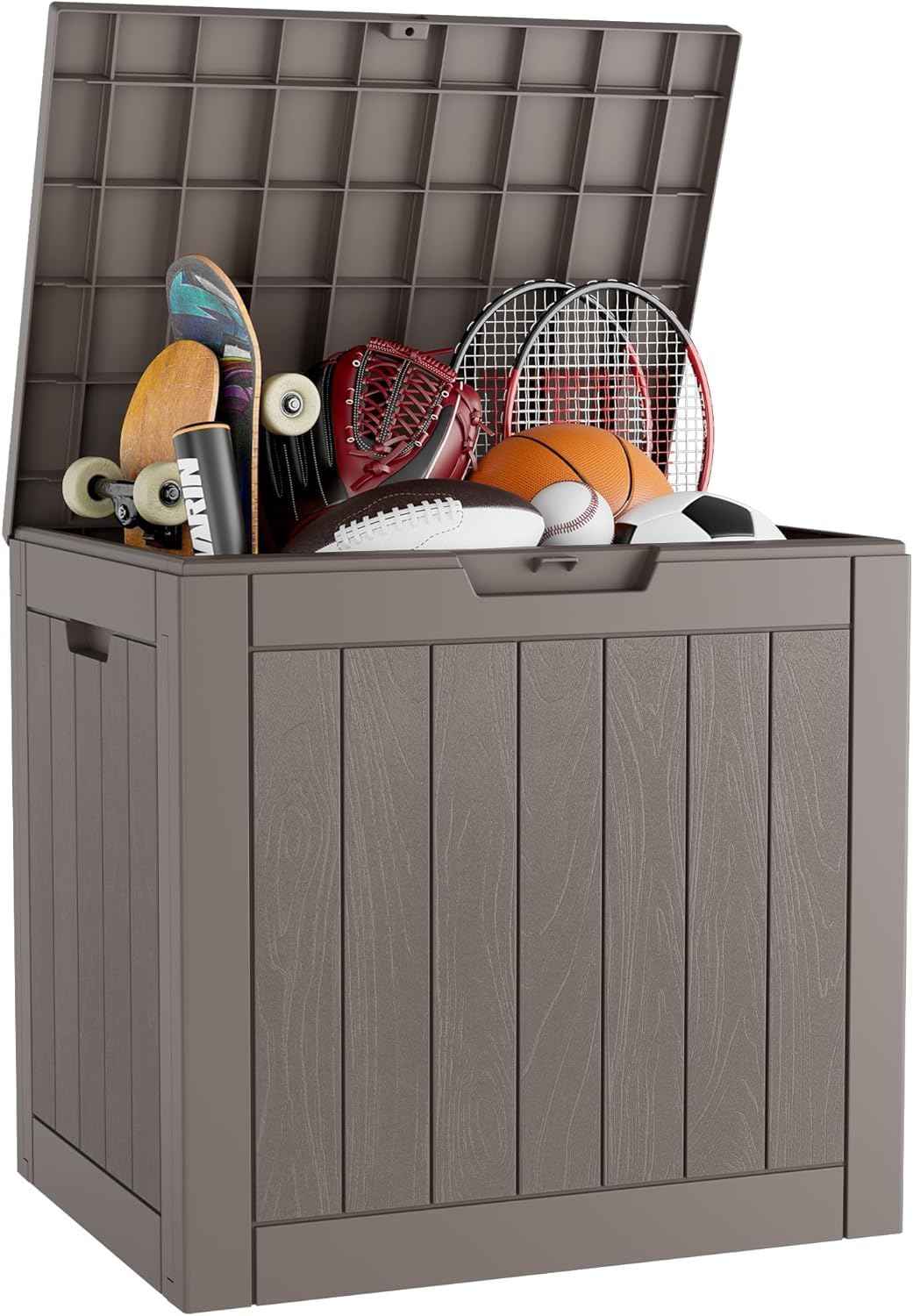 Outdoor Storage Box, 32 Gallon Deck Box Indoor Outdoor Storage Bin,Waterproof Resin Patio Storage Box for Garden Tools,Package Delivery,Pool Accessories,Sports Equipment,Patio Furniture,Lockable