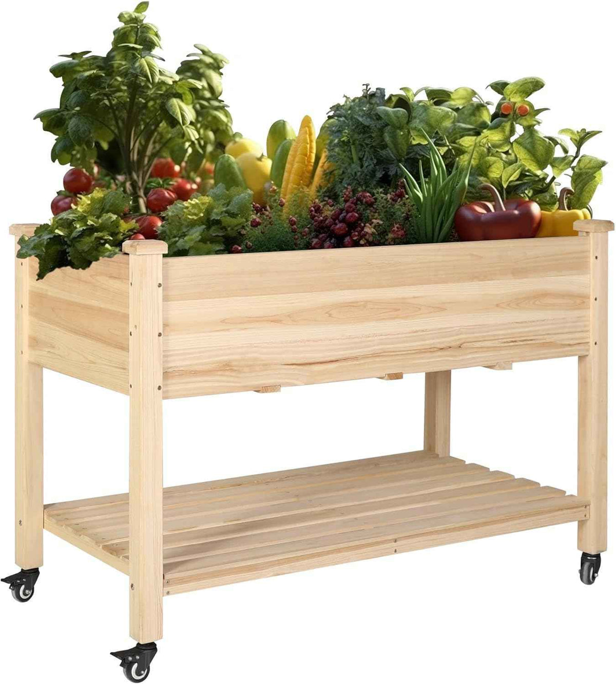 MUPATER Raised Garden Bed, Planter Box with Four Wheels and Legs for Herbs and Vegetables, Elevated Garden Bed with Drainage Holes for Outdoor Indoor