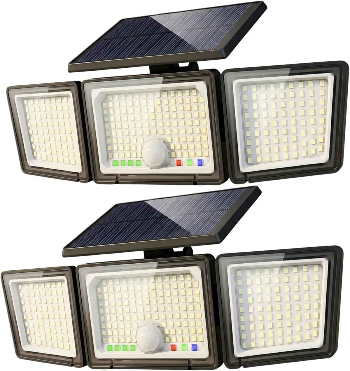 Solar Outdoor Lights Motion Sensor, 2500LM 286 LED Security Flood Lights with Visual Battery & Mode Display, 3 Lighting Modes, IP65 Waterproof 3-Head Wide Angle for Garage, Yard, Patio (2 Pack)