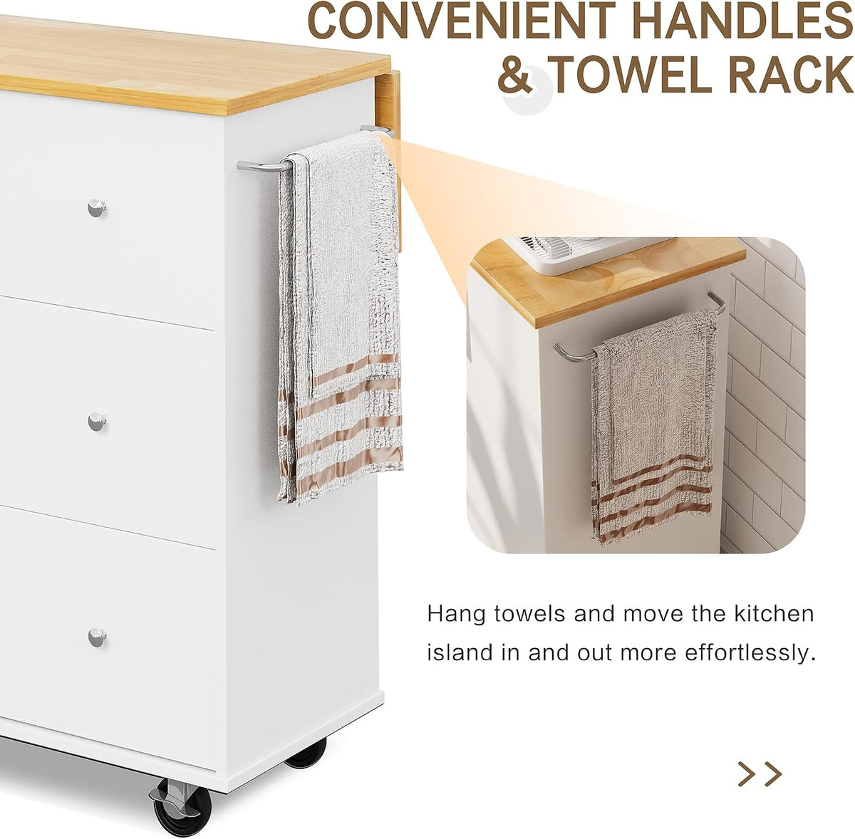 Rolling Kitchen Island – 39.7-Inch, Drop Leaf, Drawers & Cabinet