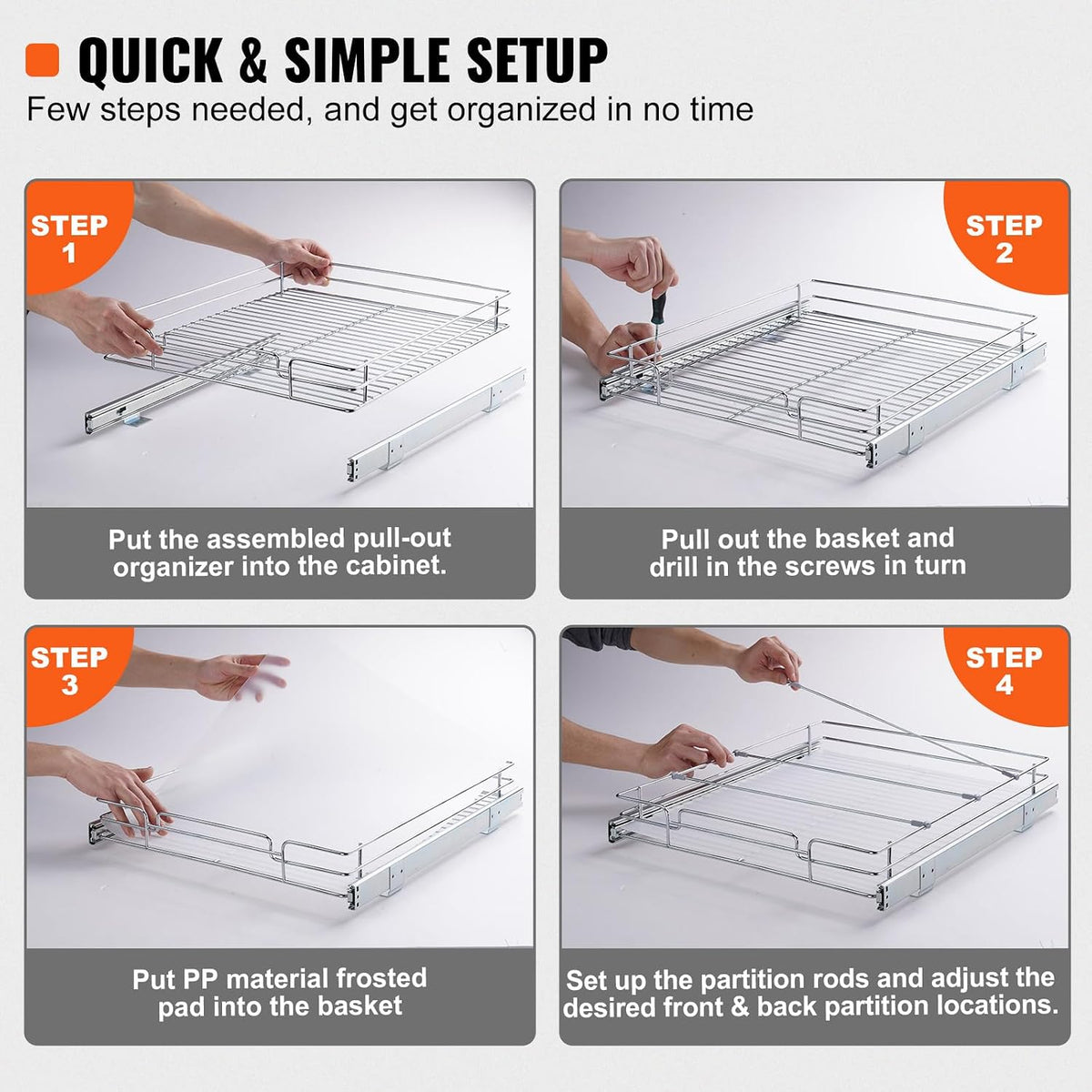 VEVOR 18.5"Wx21"Dx3.5"H Pull Out Cabinet Organizer, Heavy Duty Slide