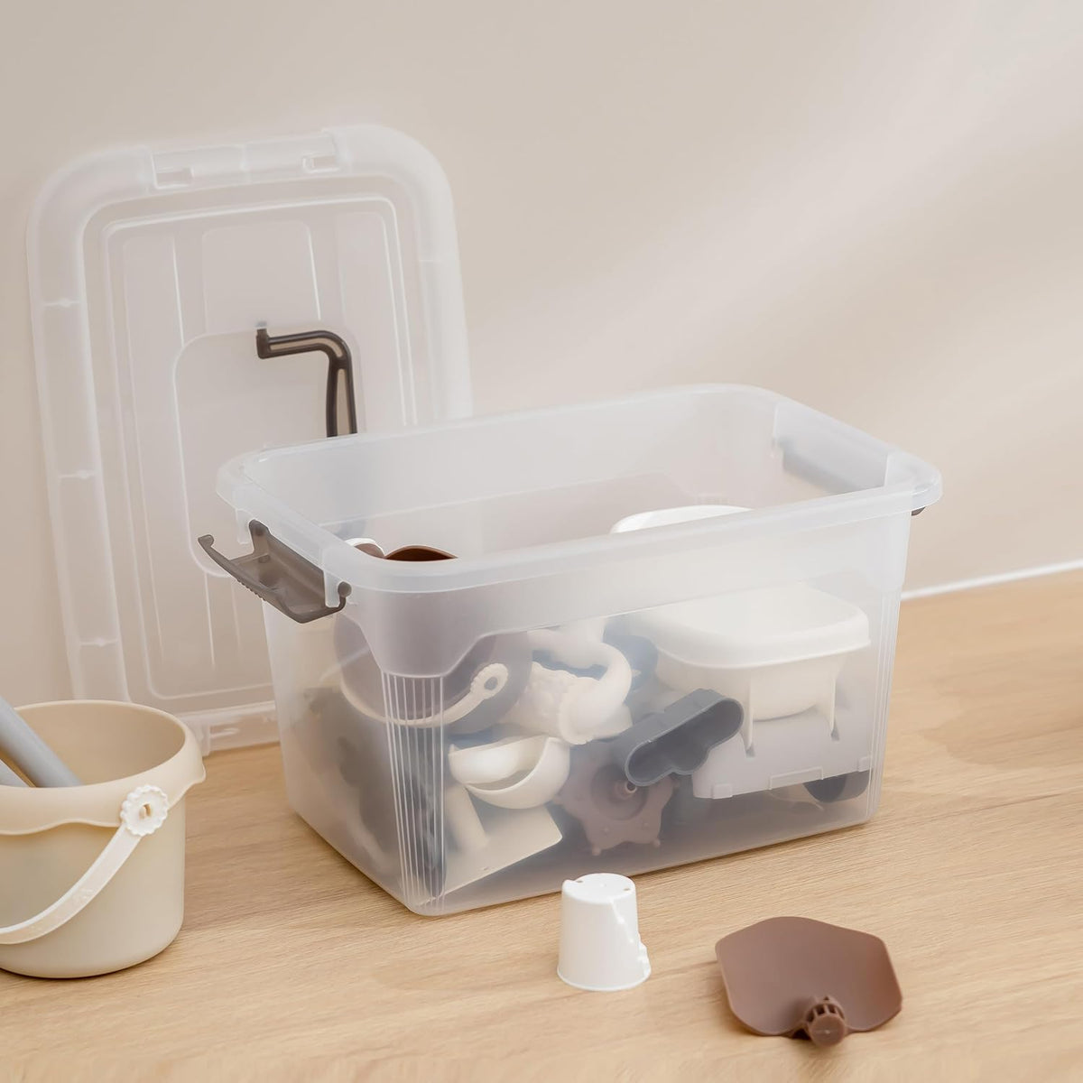 Citylife 6 Packs 6 QT Storage Bins with Lids Clear Plastic Bins with Grey Handle - Field & Nook