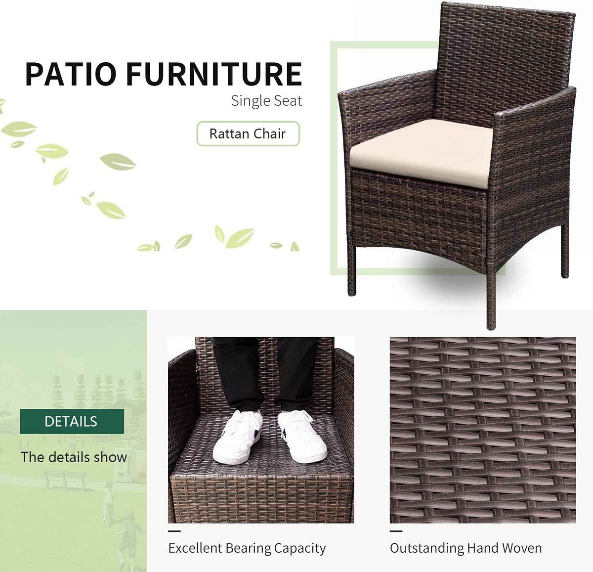 Greesum 3 Pieces Patio Furniture Sets Outdoor PE Rattan Wicker Chairs
