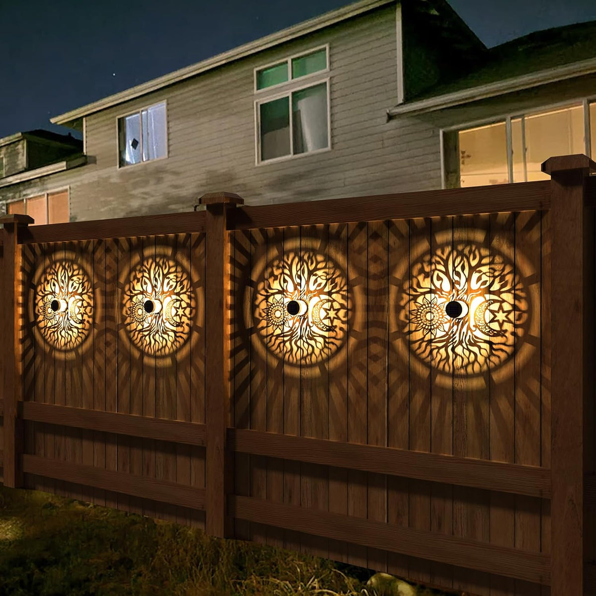 Solar Tree-Pattern Fence & Wall Lights – 2 Pack