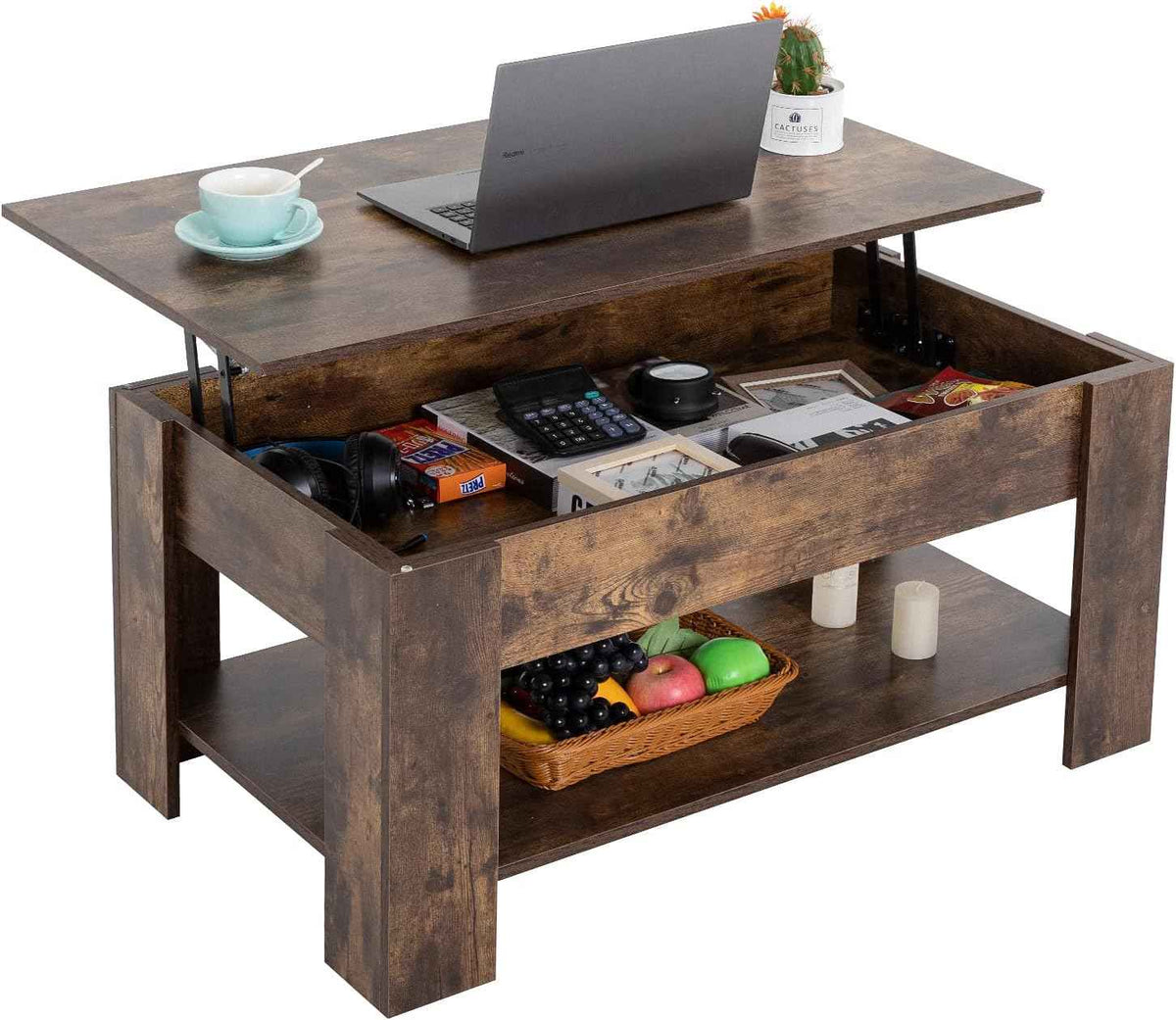FDW 39.4" Lift Top Coffee Table with Hidden Storage, Brown