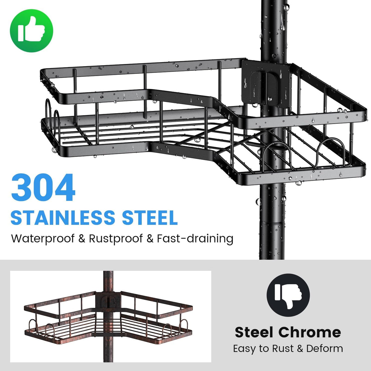 Adjustable Tension-Pole Shower Caddy – 4-Tier Rustproof Organizer