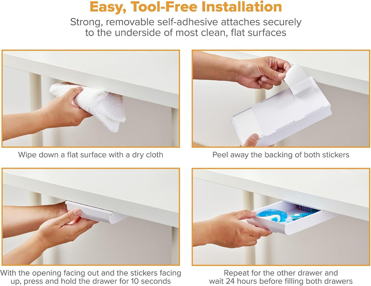Bostitch Konnect Under Desk Drawer, Self-Adhesive Slide Out Storage Organizer with 4 Customizable Dividers, 2-Pack - Field & Nook