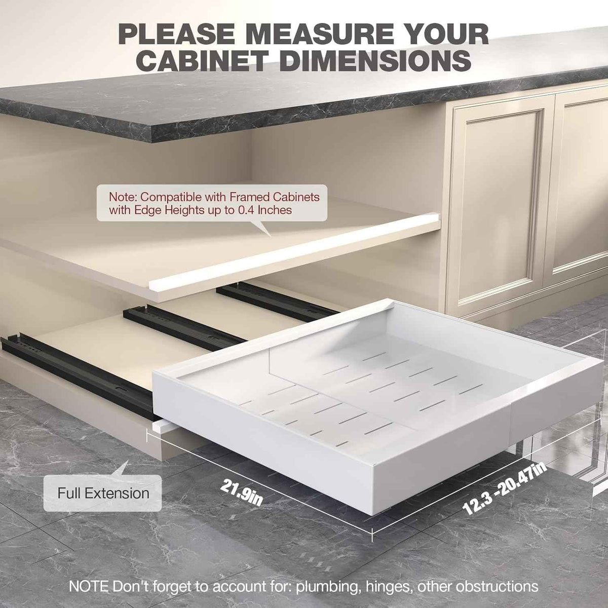 Seinloes 2 Pack Pull-Out Cabinet Organizer, 22" Deep, White