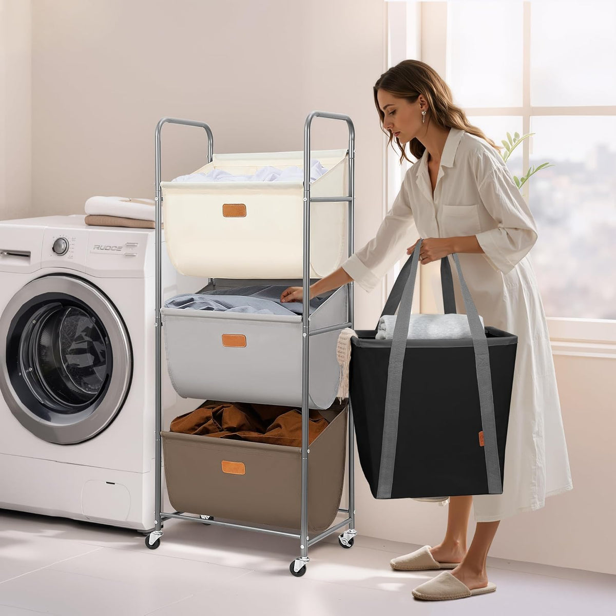 120L Vertical 3-Tier Rolling Laundry Sorter - Field & Nook
