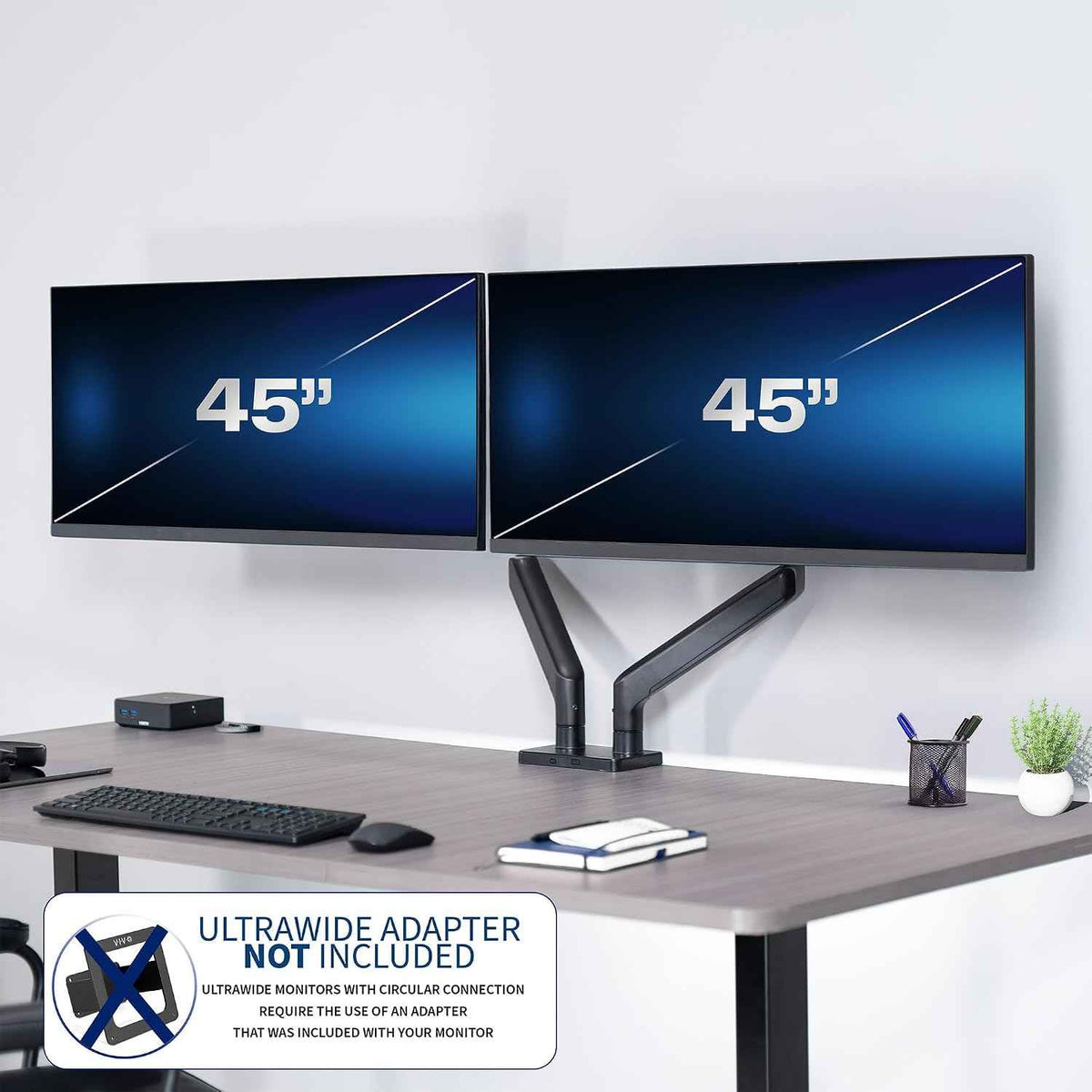 VIVO Heavy Duty Dual Ultra-Wide Monitor Tension Arm, Up to 45 inch Screens, Holds 44 lbs per Arm, Premium Desk Mount Monitor Stand for 2 Ultrawides, Black, STAND-V200V