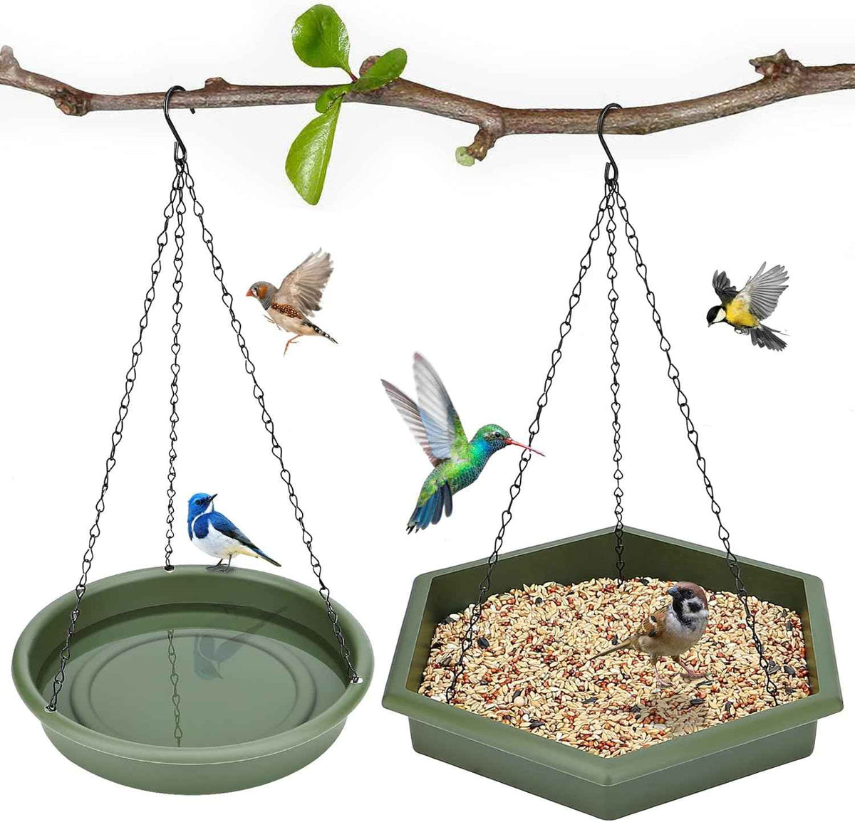Hanging Bird Bath，2 in 1 XL Hanging Bird Feeder & Birds Bath for Outside | Birds Water Feeder,Tray for Outdoors Garden Patio Decoration, Large capacity for Bird