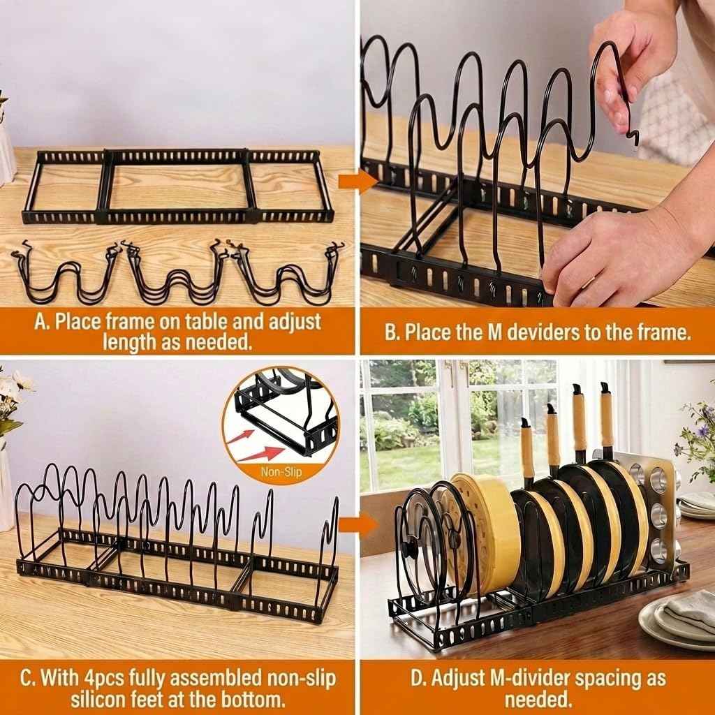 Expandable Pot and Pan Organizer Rack, 12 Compartments