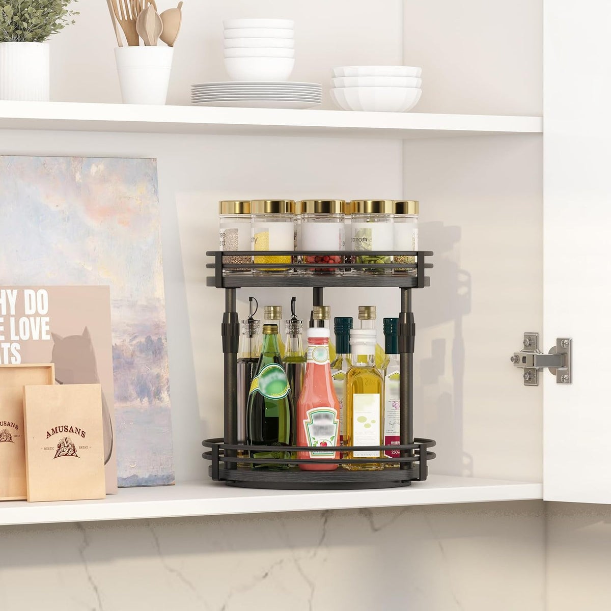 Across-Star Lazy-Susan-Organizer-Spice-Rack, Rotating Spice Organizer for Cabinet Pantry, Seasoning Holder Spice Shelf with Adjustable Height, Kitchen Counter Shelf Countertop Organizer - Field & Nook