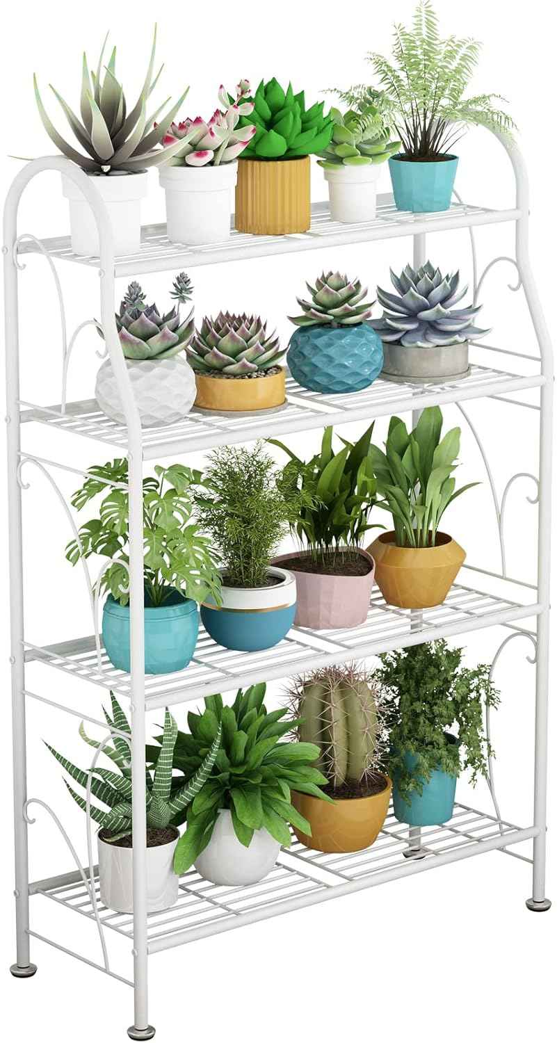 SORCEDAS Plant Stand Indoor Outdoor Plant Shelf 4 Tier Metal Corner Flower Stand Multiple Holder for Patio Garden Balcony Living Room, White