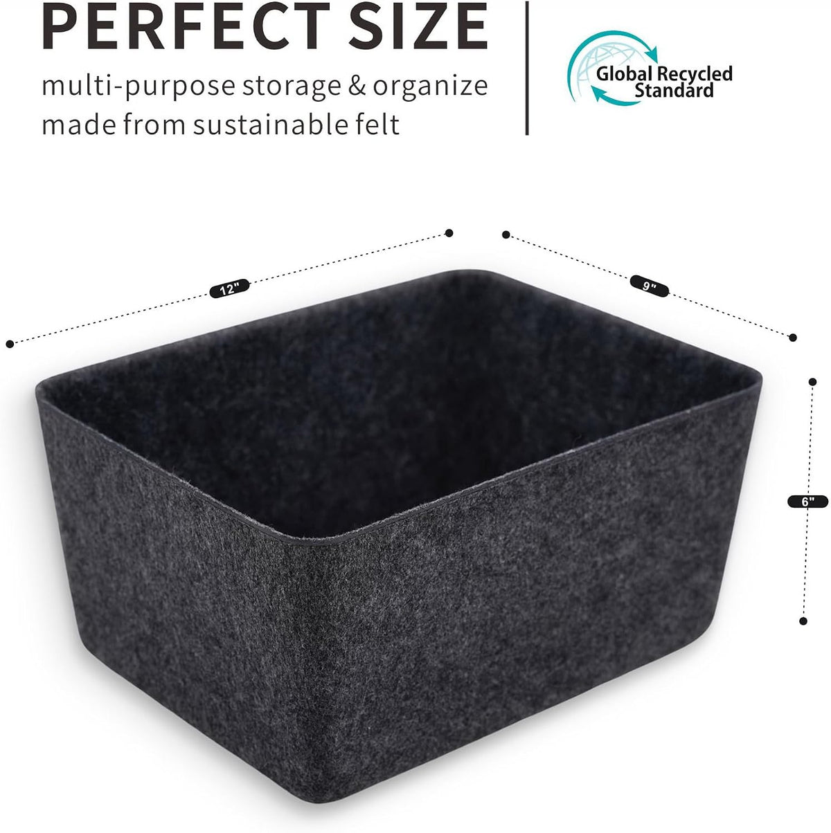 Minimalist Felt Desk Drawer Organizer Charcoal Deep Wider Storage Bin - Field & Nook